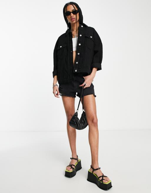 Only - Oversized denim jack in zwart , 3 van 4