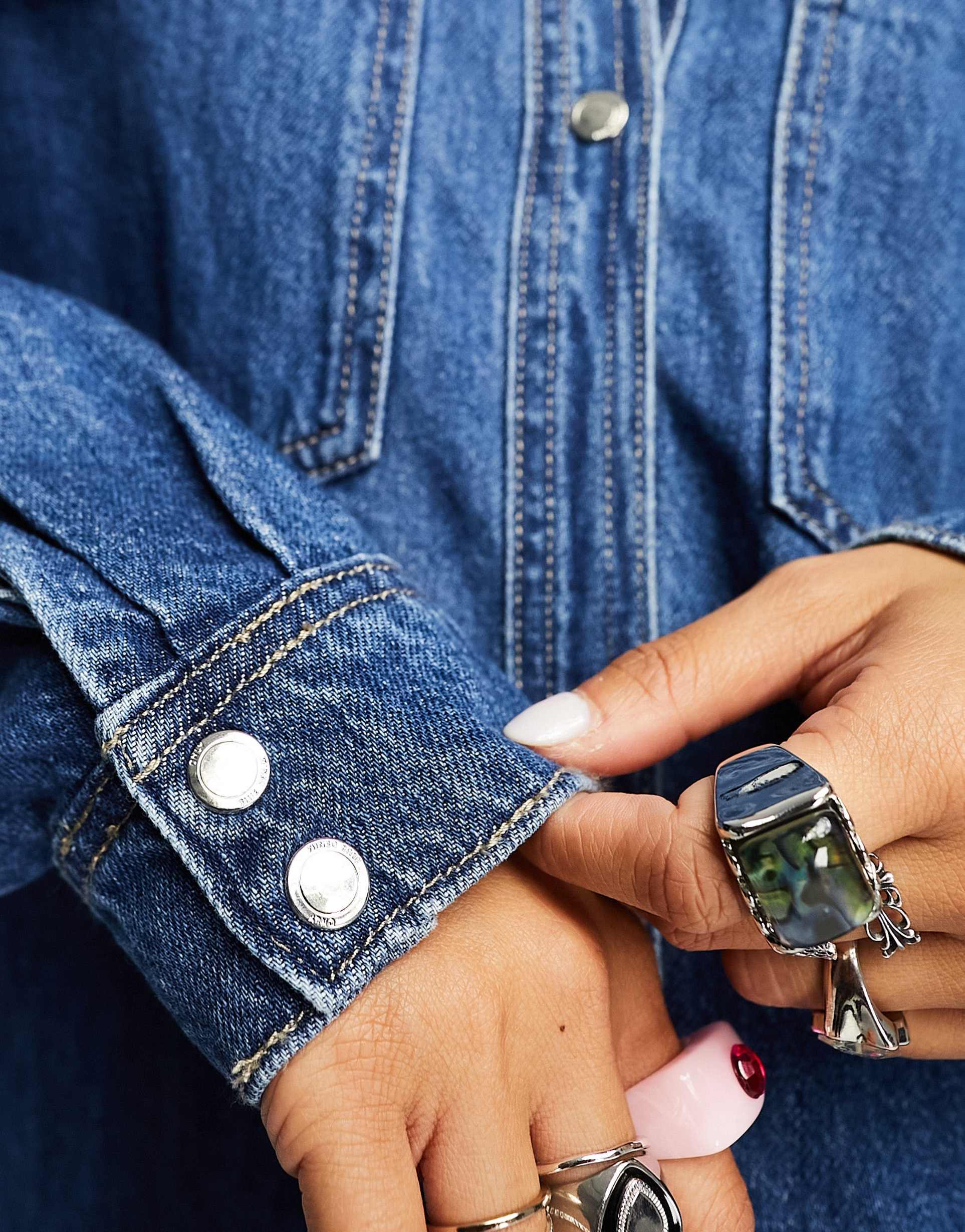 only oversized denim mini shirt dress in mid blue