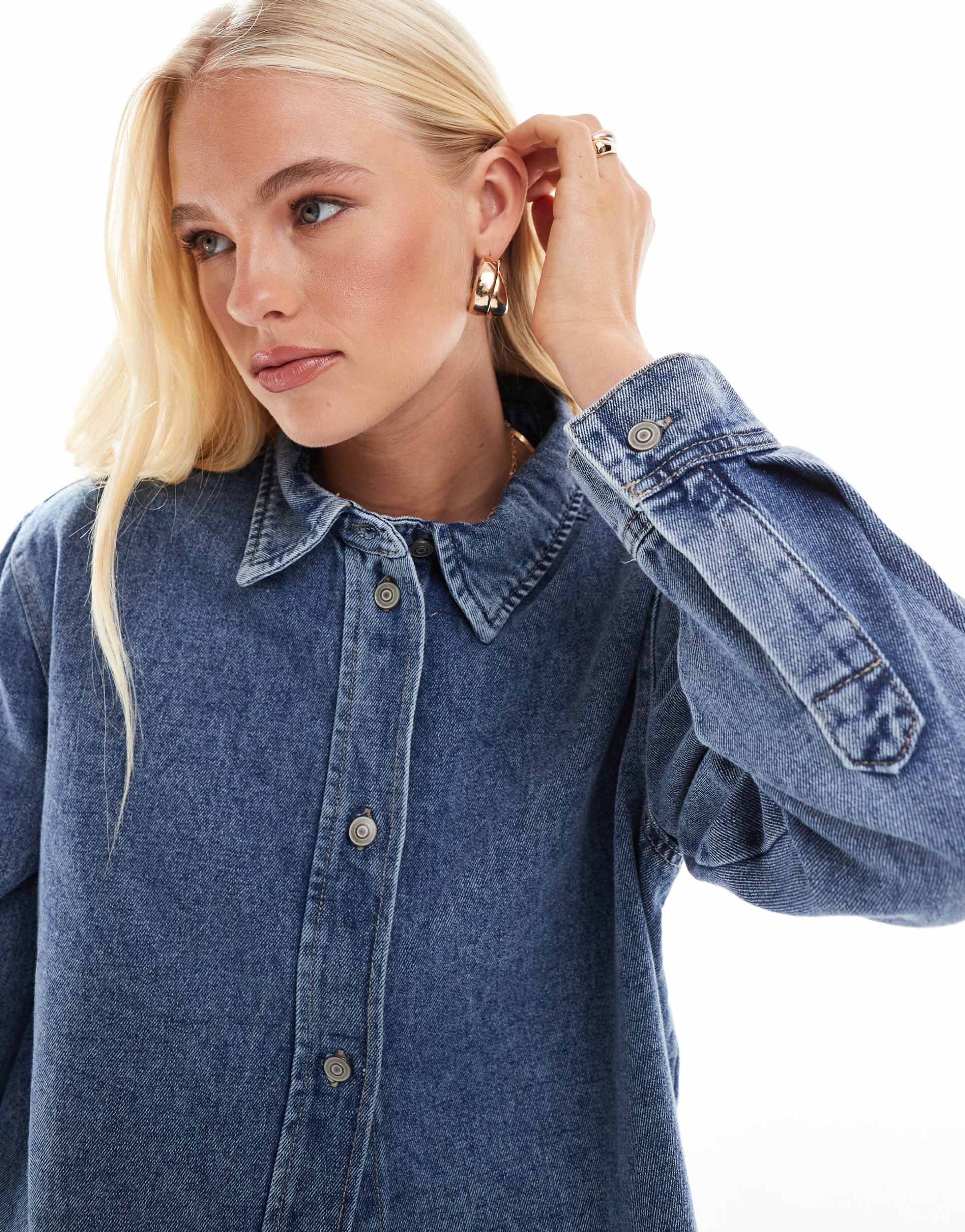 only oversized denim shirt in light wash blue