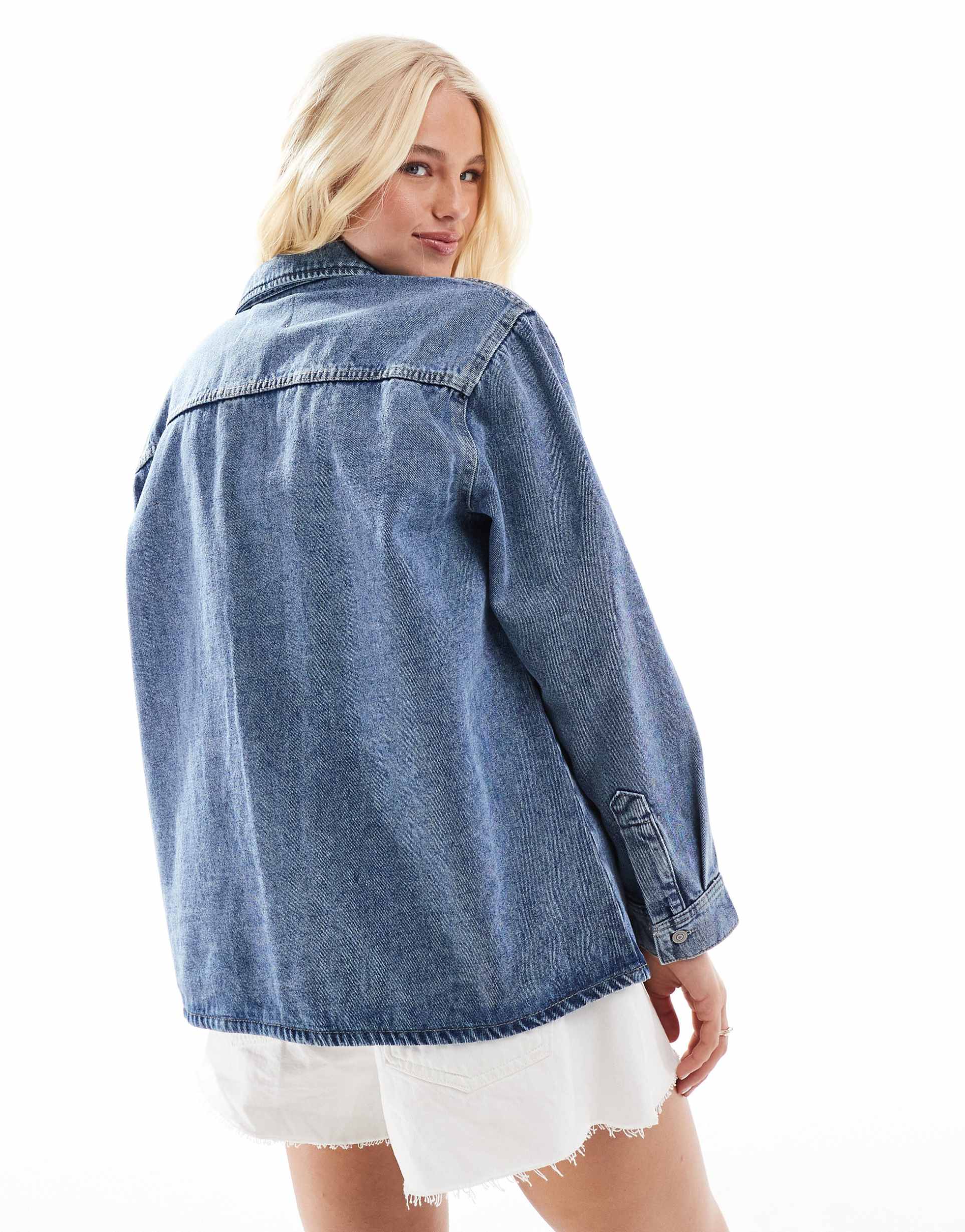 only oversized denim shirt in light wash blue