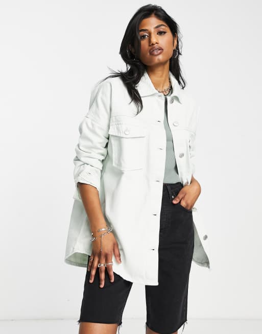 Only oversized denim shirt jacket in pastel green ASOS
