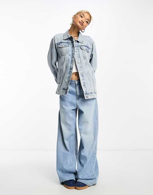 Only - Oversized denimjakke i lyseblå 