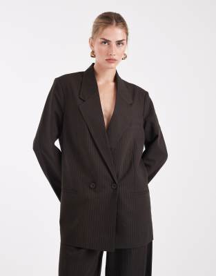 ONLY ONLY oversized double breasted blazer co-ord in brown pinstripe