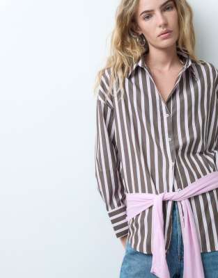 Only Oversized Drop Hem Shirt In Brown