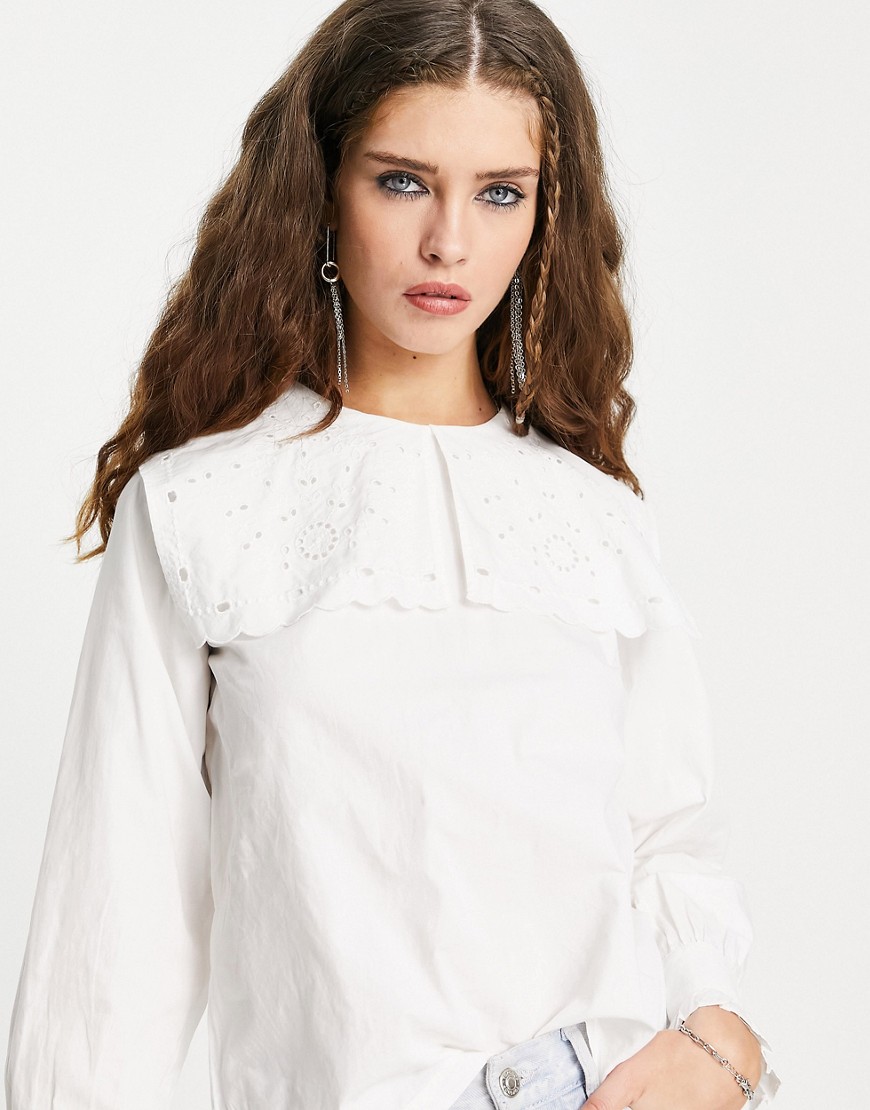 Only oversized eyelet collar blouse in white