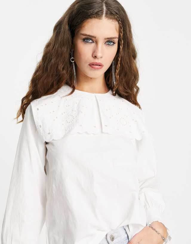 Only oversized eyelet collar blouse in white