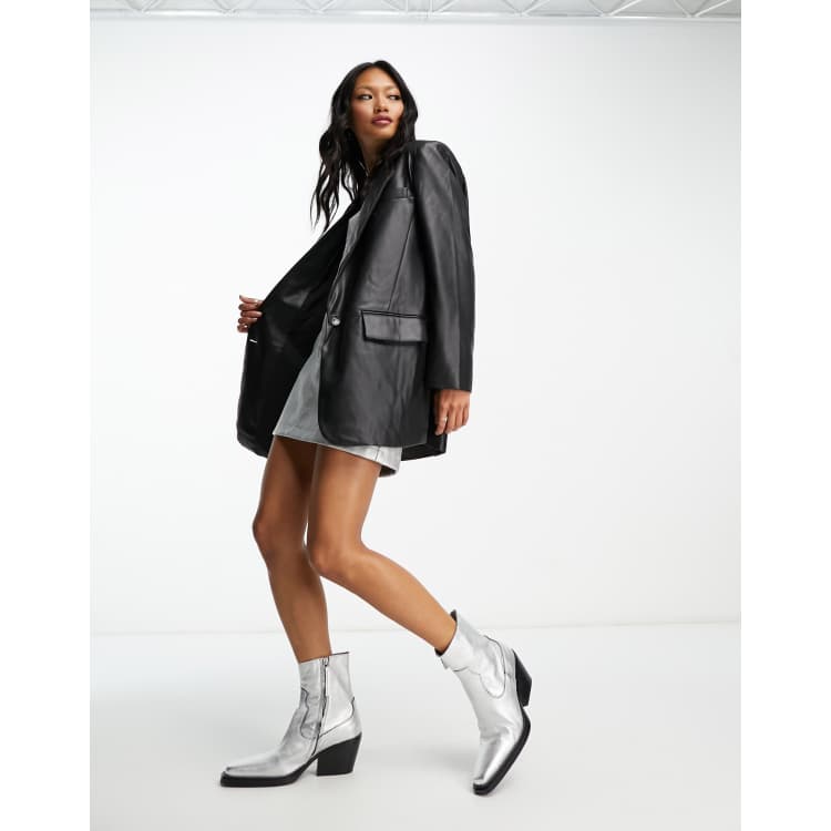 ONLY oversized faux leather blazer in black | ASOS