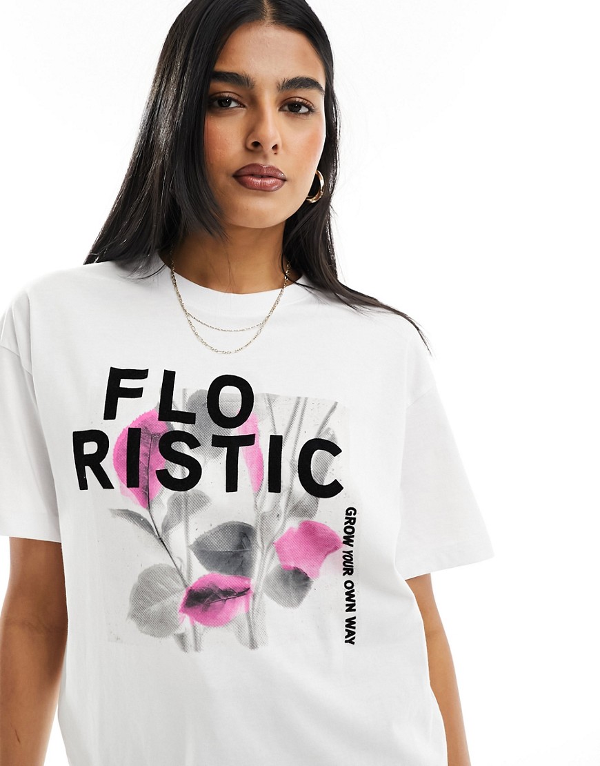 ONLY oversized floral graphic t-shirt in white