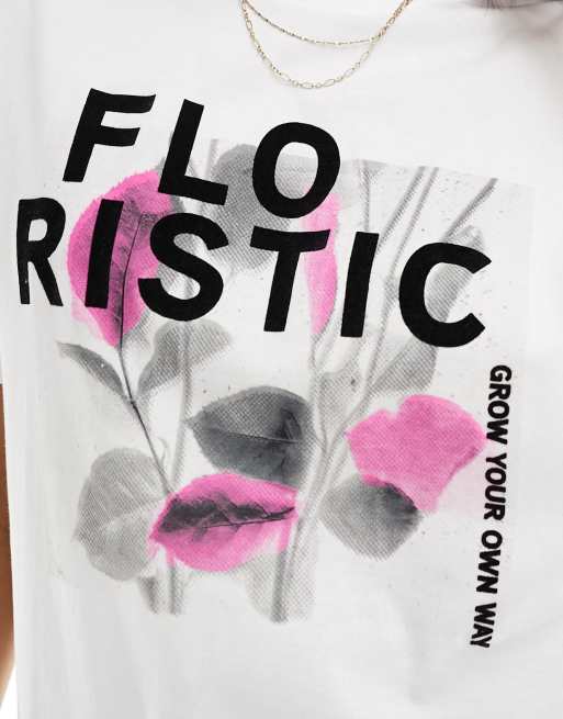 ONLY oversized floral graphic t-shirt in white , 2 of 4