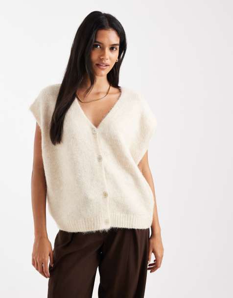 ONLY oversized fluffy knit tank top in cream - view 1