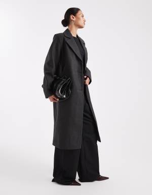 ONLY oversized formal longline coat in dark grey faux wool