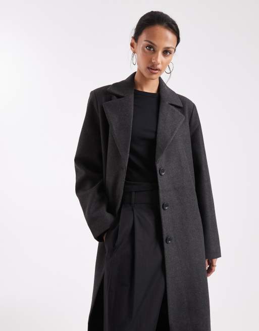 ONLY oversized formal longline coat in dark grey faux wool, 2 of 4