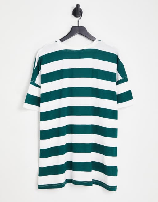 Only - Oversized gestreept T-shirt in groen en wit , 2 van 4