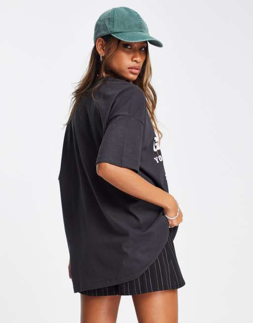 Only oversized grow you girl motif t shirt in washed black