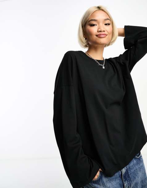 ONLY oversized long sleeve t-shirt in black - view 1