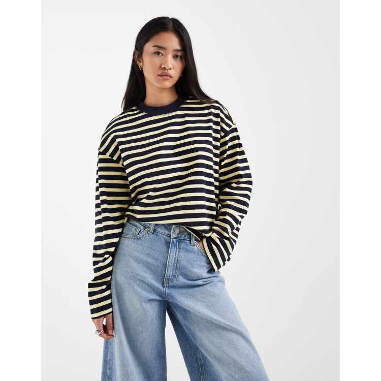 ONLY oversized long sleeve t-shirt in brown & cream stripes | ASOS