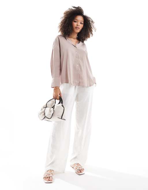 ONLY oversized long sleeve textured shirt in beige, 2 of 4