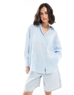 Only Oversized Long Sleeve Textured Shirt In Blue