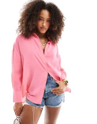 Only Oversized Long Sleeve Textured Shirt In Pink