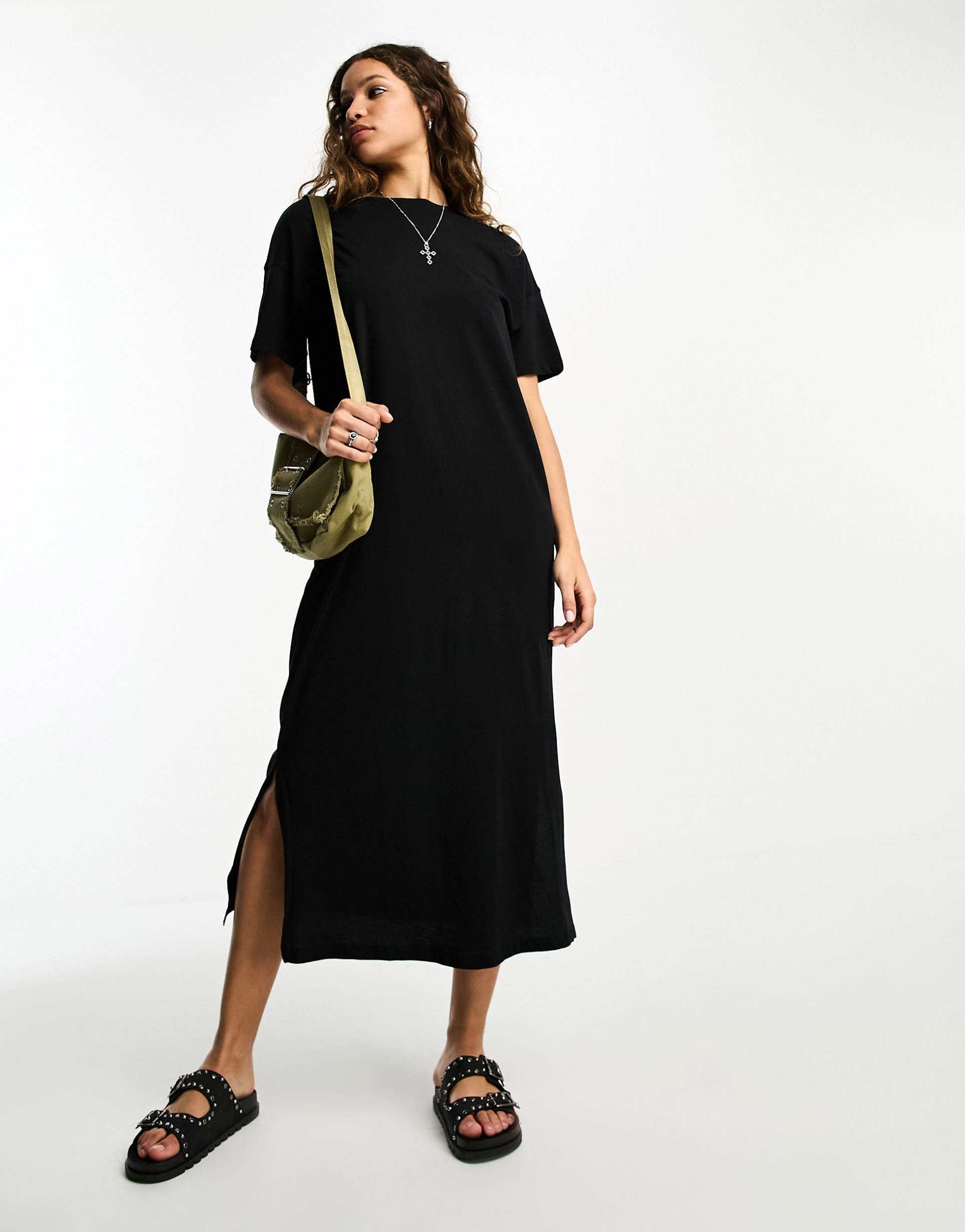 only oversized maxi t-shirt dress in black