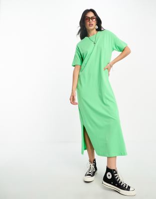 Only oversized maxi T-shirt dress in bright green | ASOS