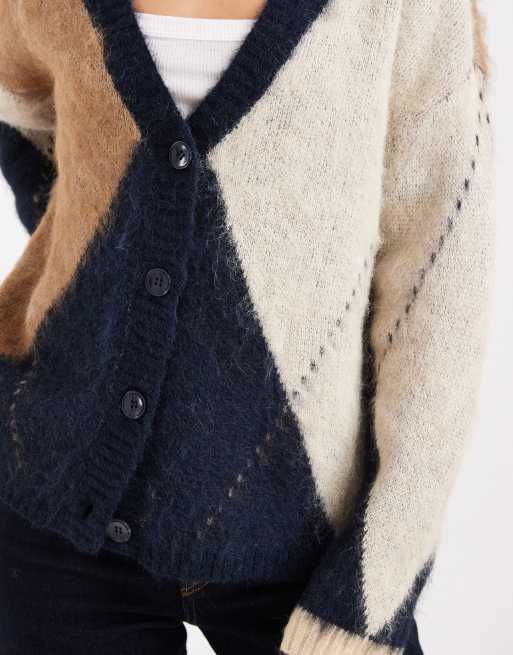ONLY - Oversized pluizig vest met argyle-motief in marineblauw, 4 van 4