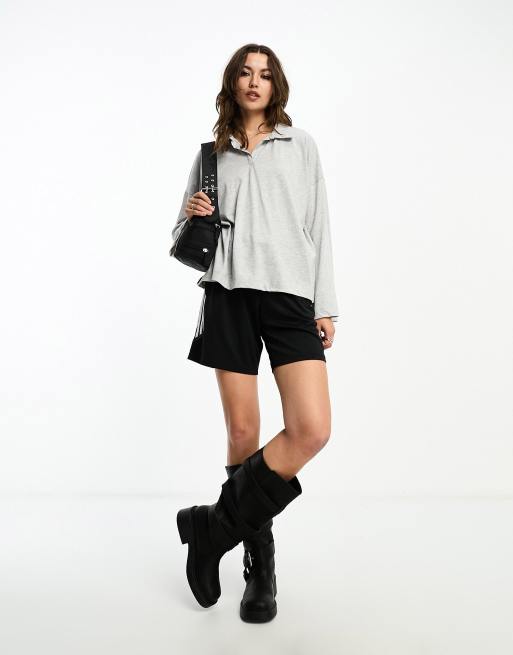 Only oversized polo top in light gray melange 