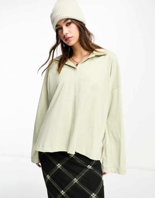 ONLY oversized polo top in stone 