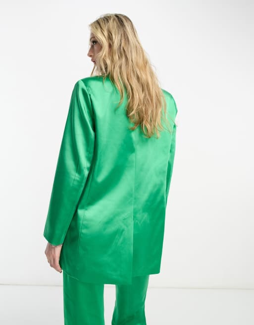 Only oversized satin blazer co-ord in bright green, 2 of 4