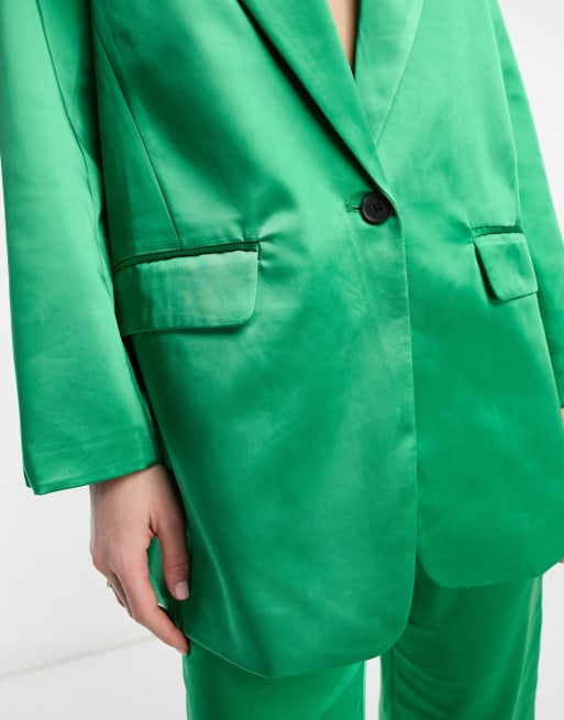 Only oversized satin blazer co-ord in bright green, 3 of 4