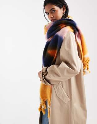 ONLY ONLY oversized scarf with twisted tassels in colourful abstract stripe-Yellow