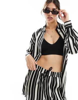 Only Oversized Shirt In Black And White Stripe - Part Of A Set