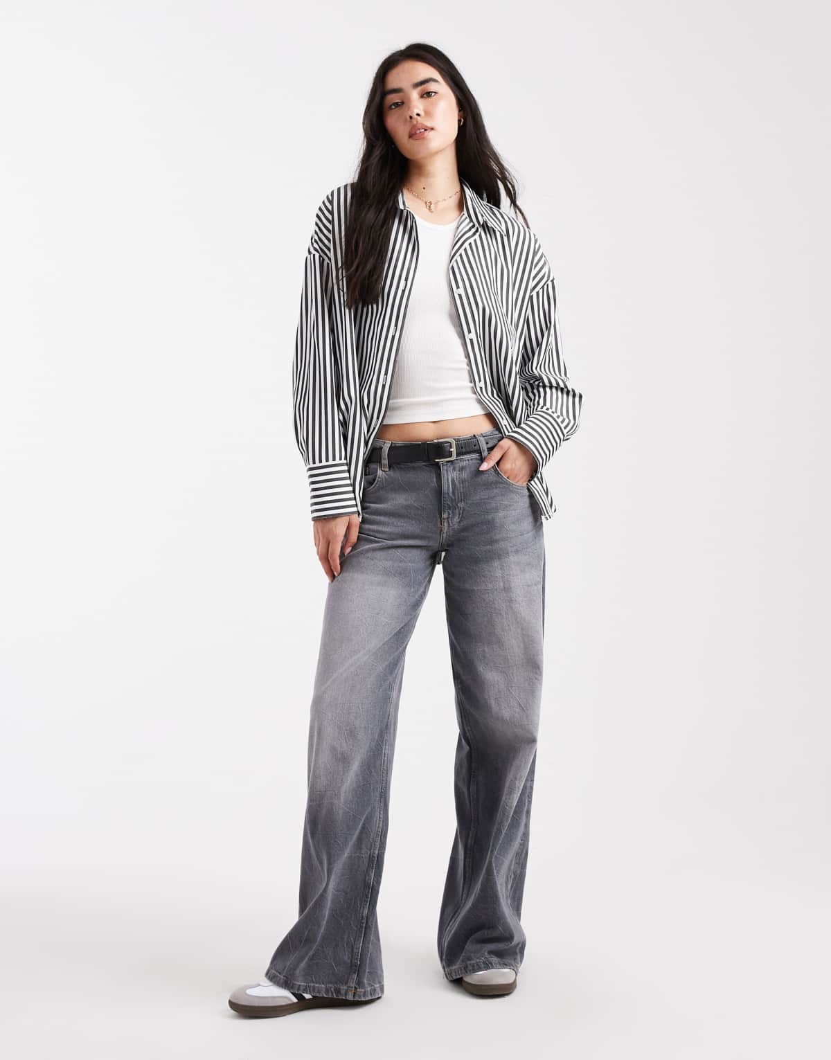 ONLY oversized shirt in black and white stripe