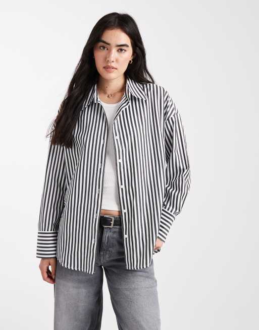 ONLY oversized shirt in black and white stripe, 2 of 4