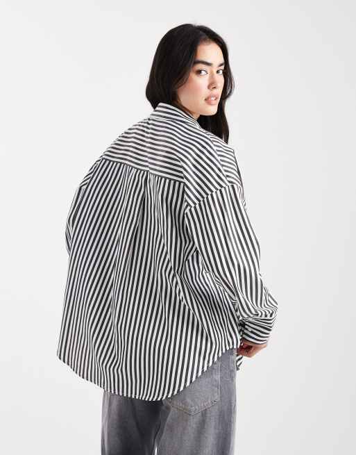 ONLY oversized shirt in black and white stripe, 4 of 4