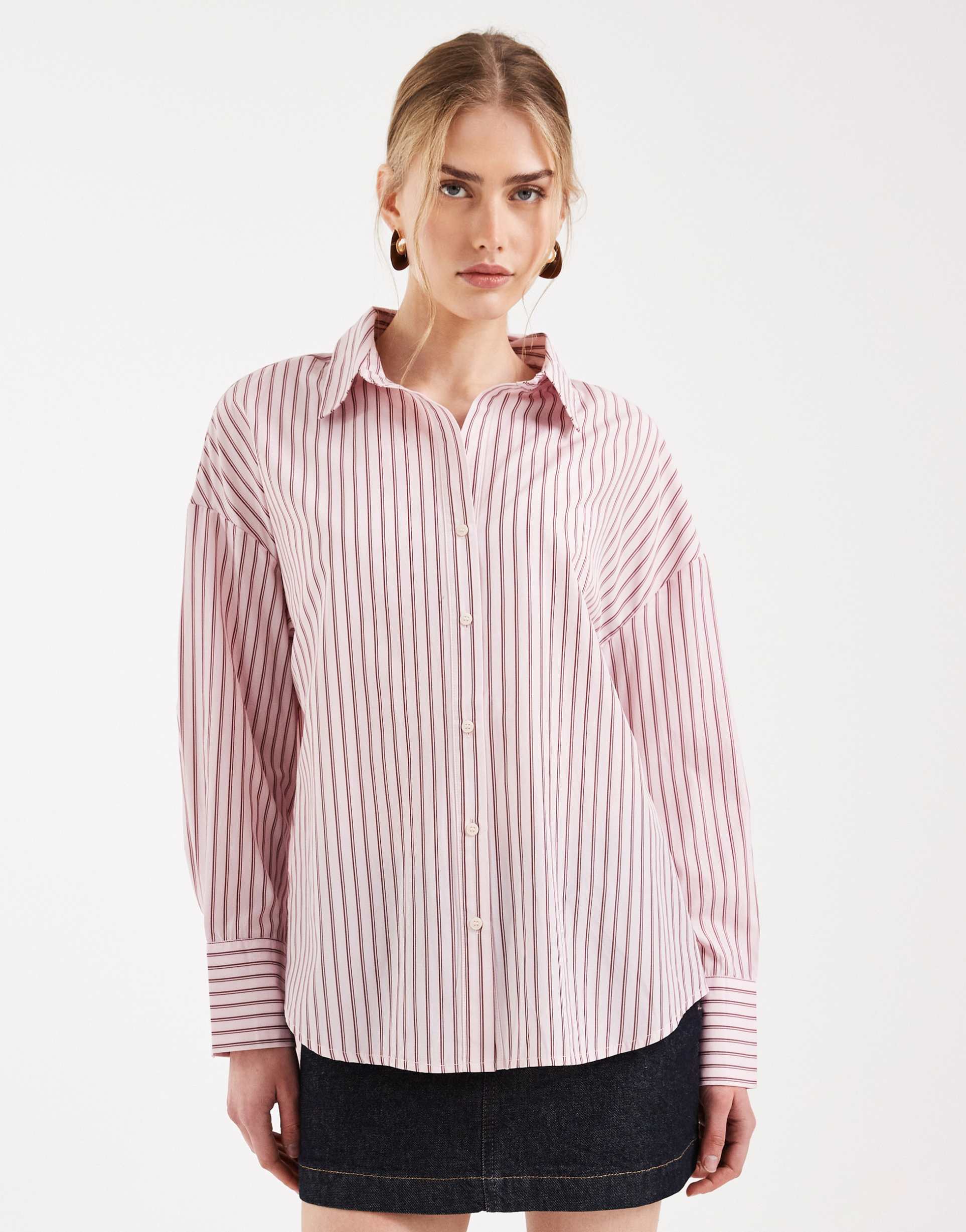only oversized shirt in light pink stripe