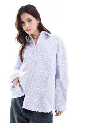 oversized shirt with eyelash detail in blue stripe