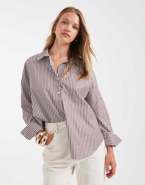 ONLY - Oversized skjorte med bordeaux striber - view 1