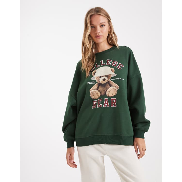 thee greatest botch　 HUG CHUNKY 　グリーンS ONLY oversized sweatshirt with teddy bear print in dark