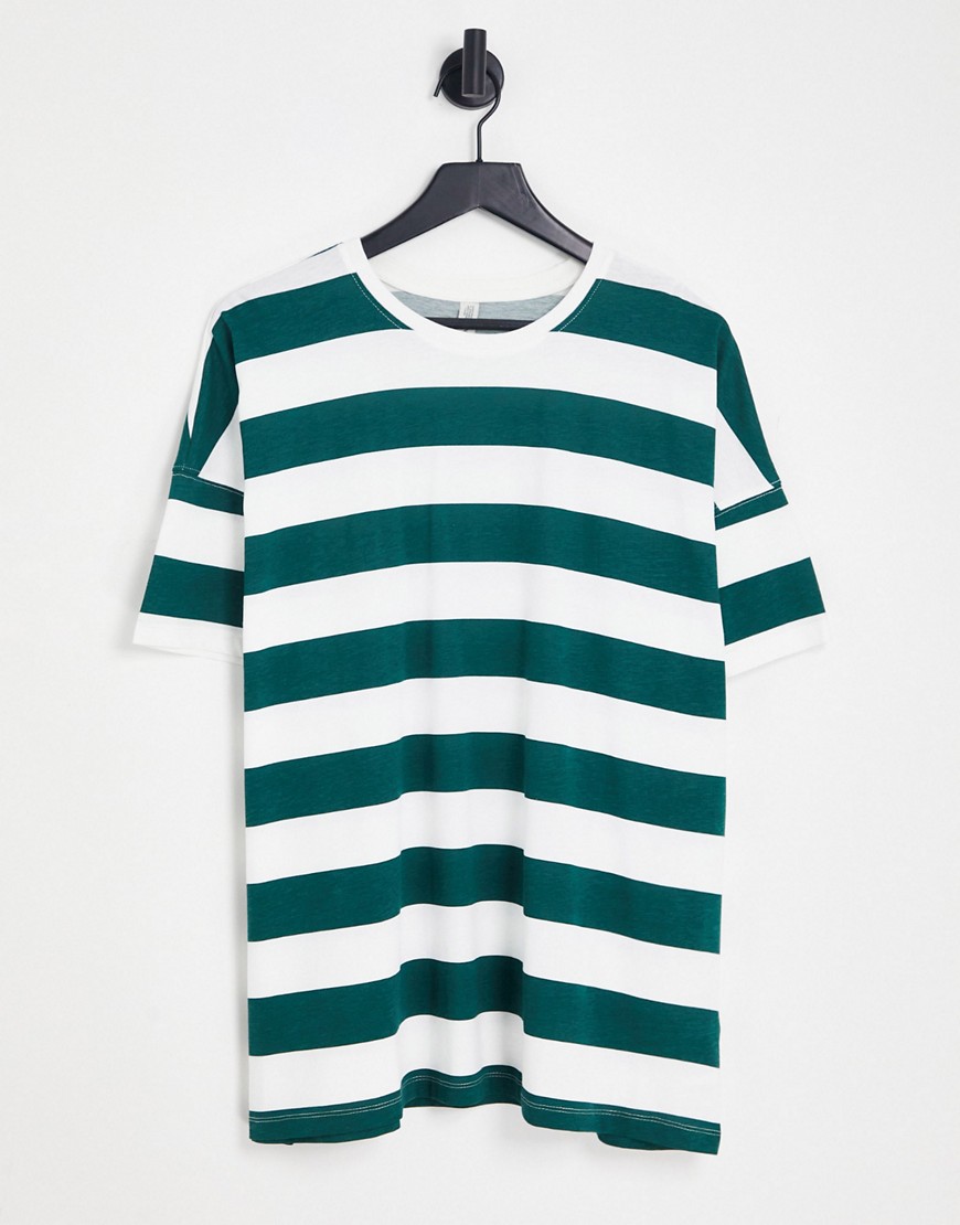 Only oversized t-shirt in green and white stripe