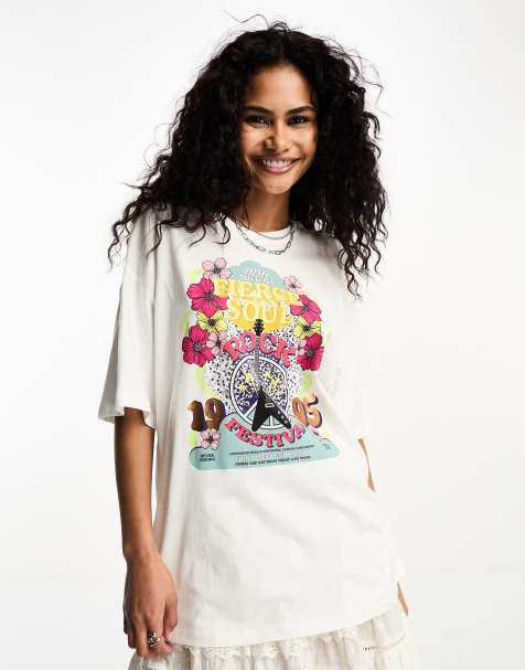 Only – Oversized-T-Shirt in Weiß mit Grafikprint  - view 1