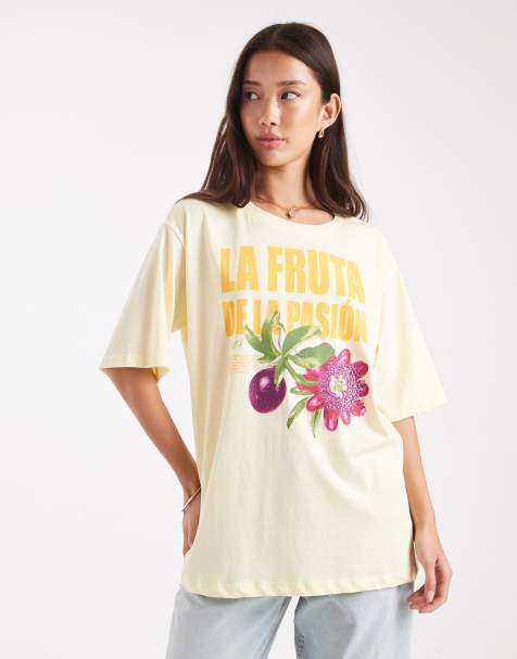 ONLY - Oversized T-shirt met grafische fruitprint in lichtgeel - view 1