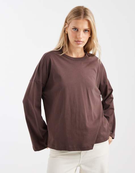 ONLY - Oversized T-shirt met lange mouwen in chocoladebruin - view 1