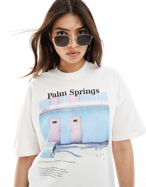 ONLY - Oversized T-shirt met Palm Springs-print in wit 