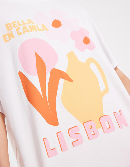 ONLY oversized t-shirt with floral lisbon graphic in white, 3 of 4