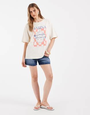 Only Oversized T-shirt With Marina Graphic In White