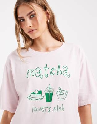 Only Oversized T-shirt With Matcha Print In White
