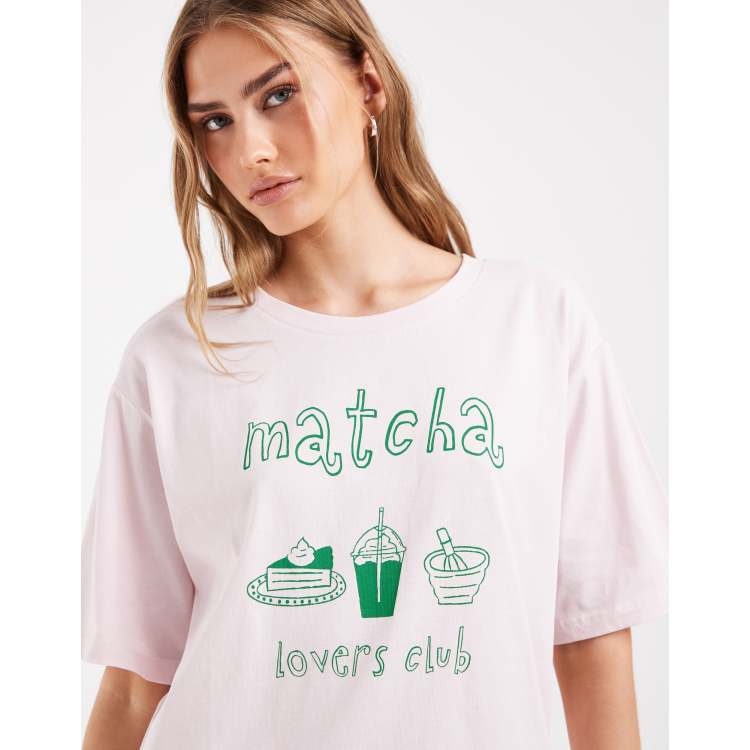 ONLY oversized t-shirt with matcha print in baby pink | ASOS