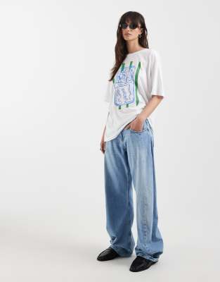 Only Oversized T-shirt With Sardines Print In White