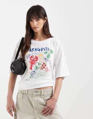 Only Oversized T-shirt With Seafood Print In White
